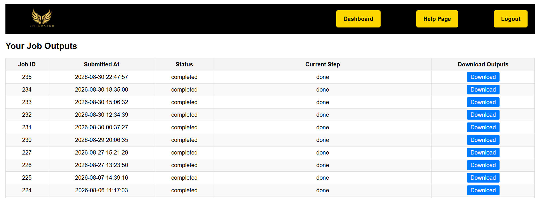 Output Page Help